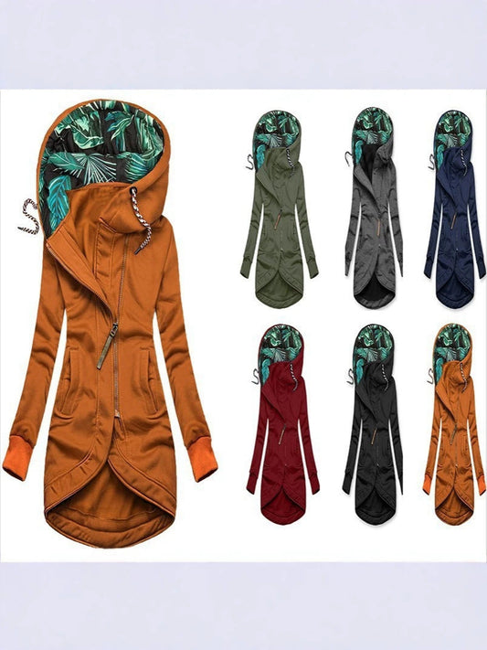 Solid-color fashionable hoodie with zipper