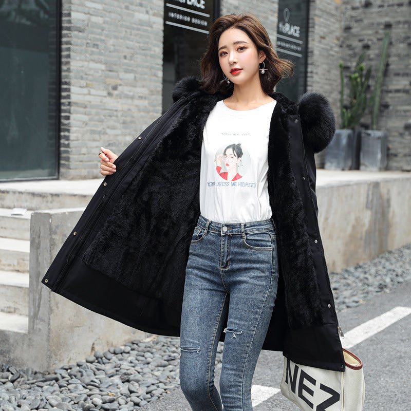 Women's Mid-Length Fleece-Lined Cotton Padded Coat