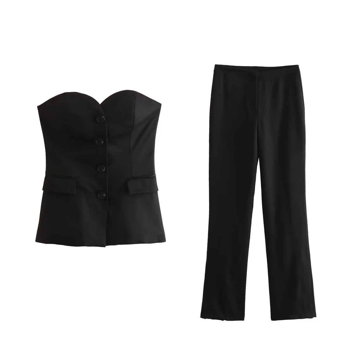 Flip-Trimmed Underwear Vest  Trouser Leg Straight Pants