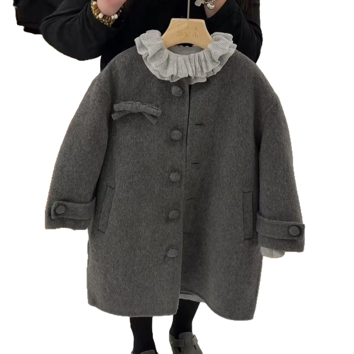 Vintage bow tie thick wool coat