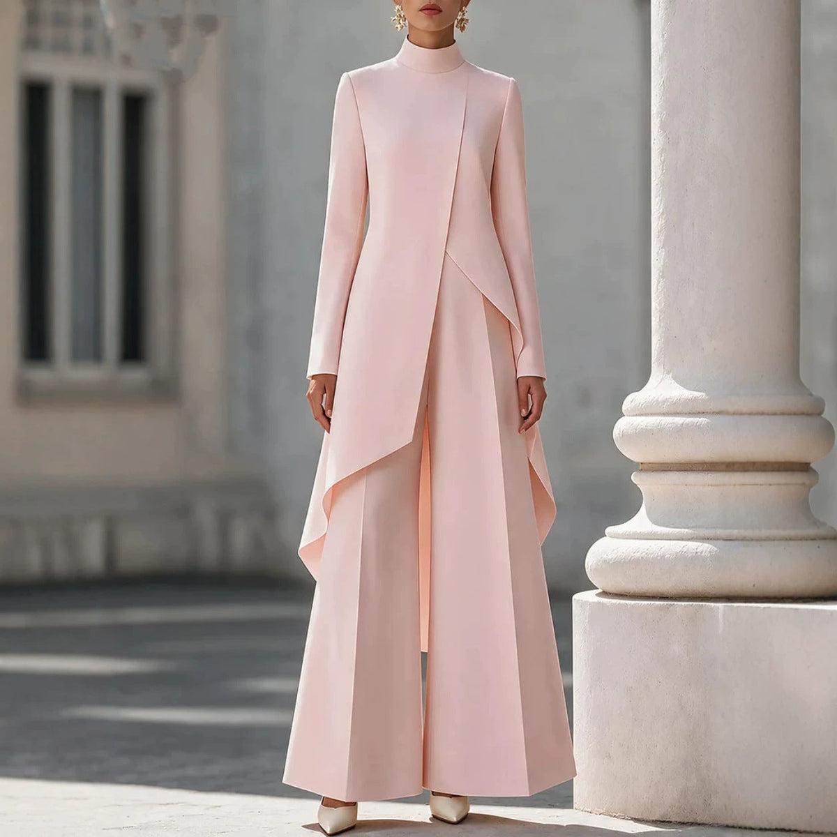 Womens Layered Wide-Leg Pants Set