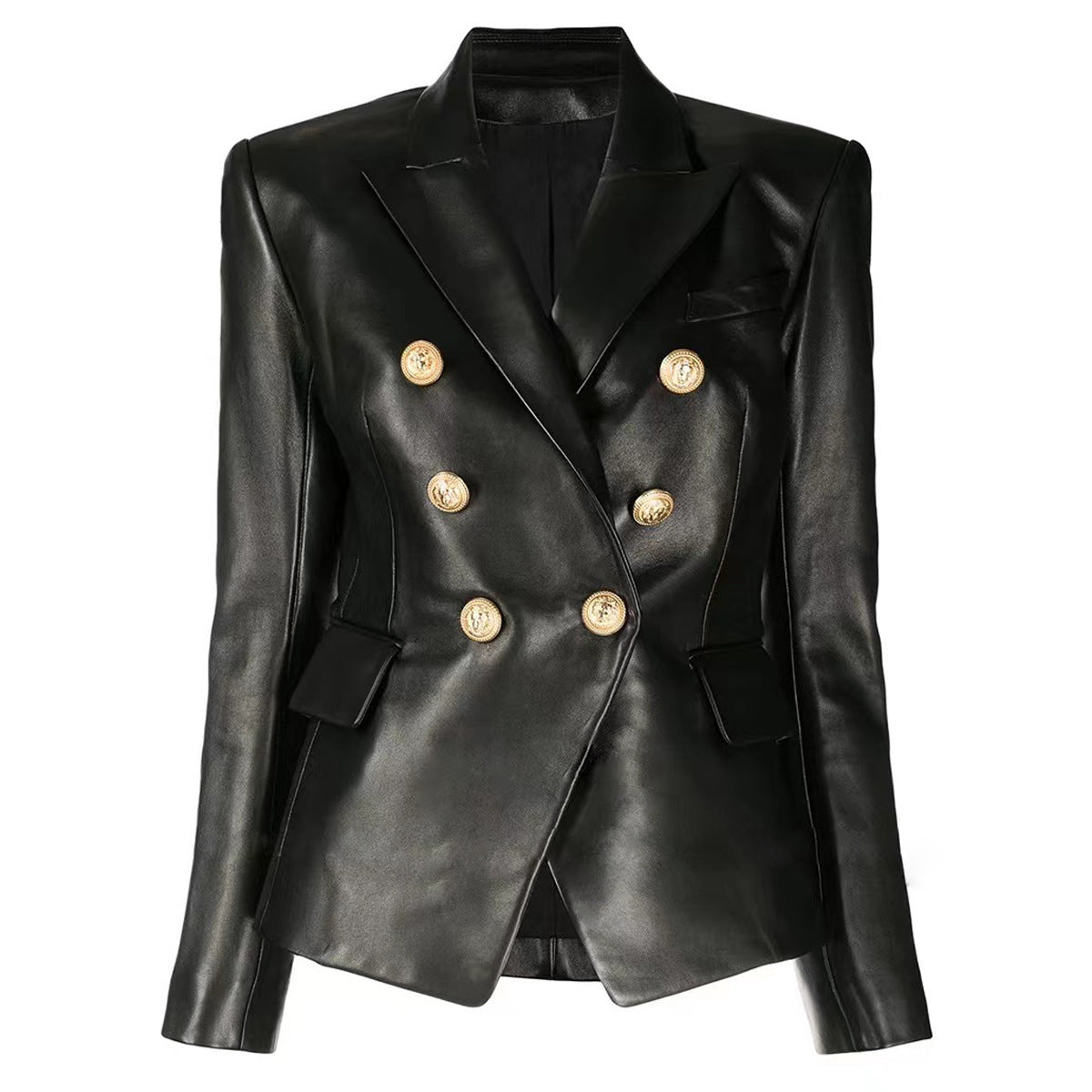 Women's Slim Fit Double Breasted Faux Leather Jacket