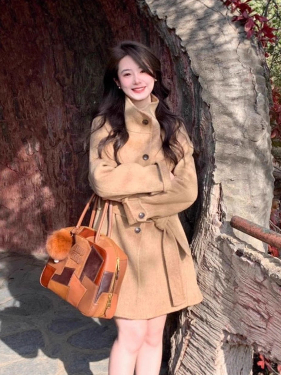 Stand Collar Woolen Coat