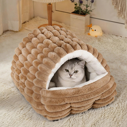 Enclosed Plush Pet Cave Bed for Cats and Small Dogs