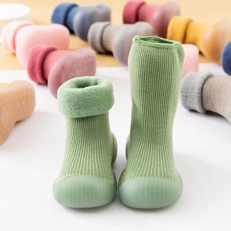 Baby Cotton Socks Shoes with Fleece Lining and Non-Slip Sole for Autumn Winter