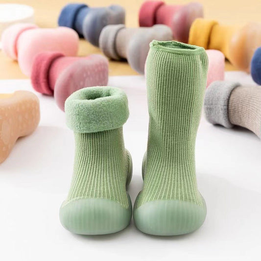 Baby Cotton Socks Shoes with Fleece Lining and Non-Slip Sole for Autumn Winter