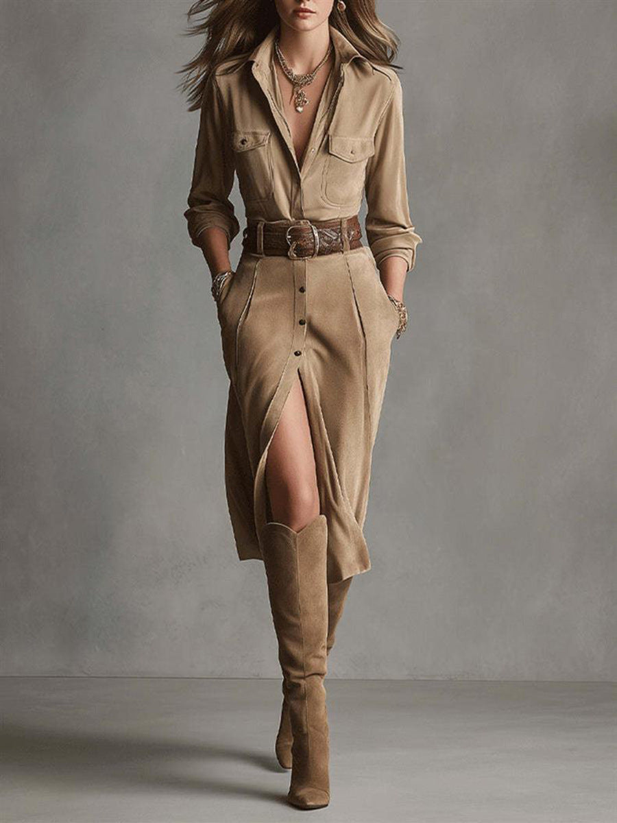 Women's suede blouse dress