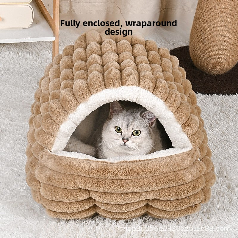 Enclosed Plush Pet Cave Bed for Cats and Small Dogs