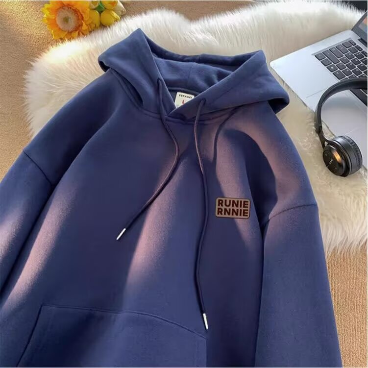 Men's corduroy hooded sweatshirt with loose letter-printed hooded top