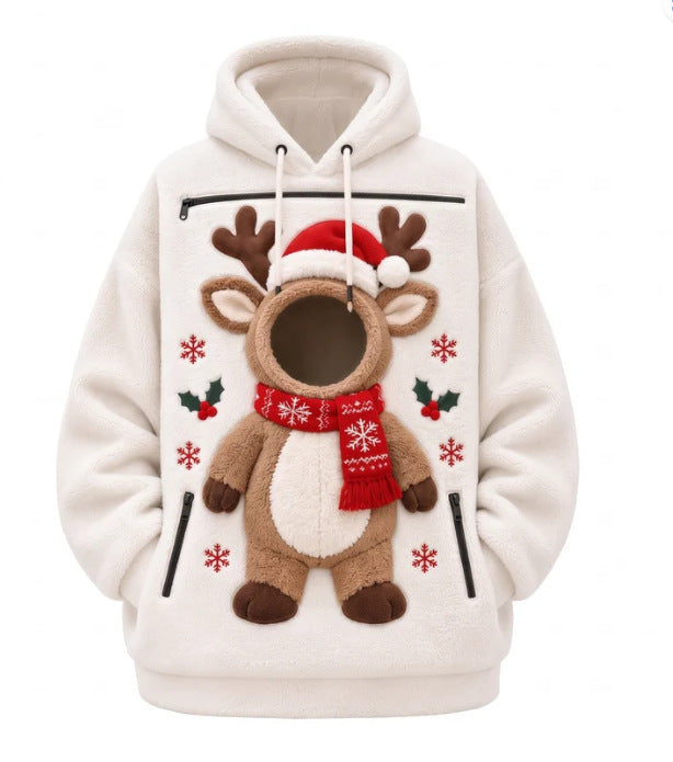 Mens Winter Warm Polar Fleece Lined Hoodie with 3D Printed Christmas Pattern and Zipper Pocket
