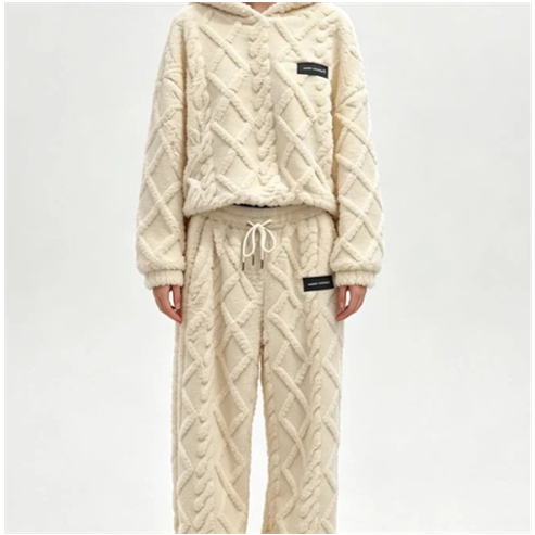 Quilted Hooded Pajama Set with Zipper