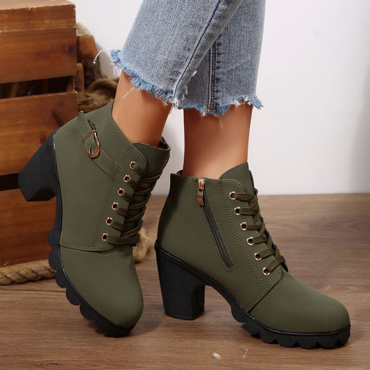 Womens High Heel Ankle Boots with Cross Strap