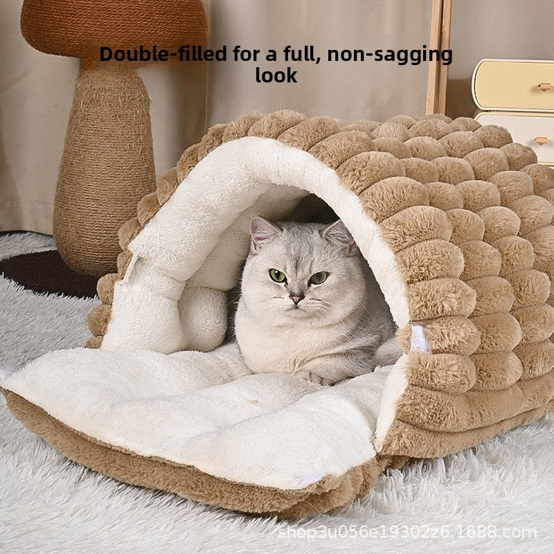 Enclosed Plush Pet Cave Bed for Cats and Small Dogs