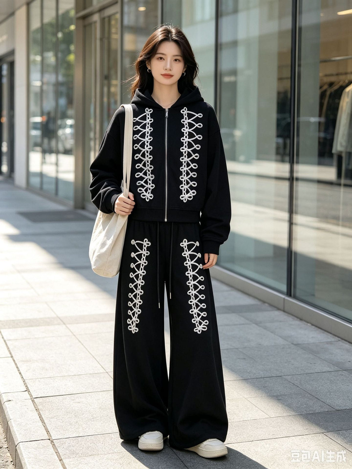 Couple-style bow knot design hooded sweatshirt set