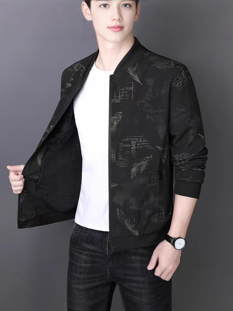 Men's Stand Collar Lightweight Zip-Up Jacket Loose Fit Outerwear