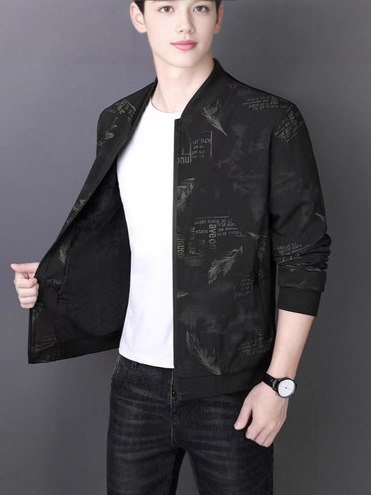 Men's Stand Collar Lightweight Zip-Up Jacket Loose Fit Outerwear