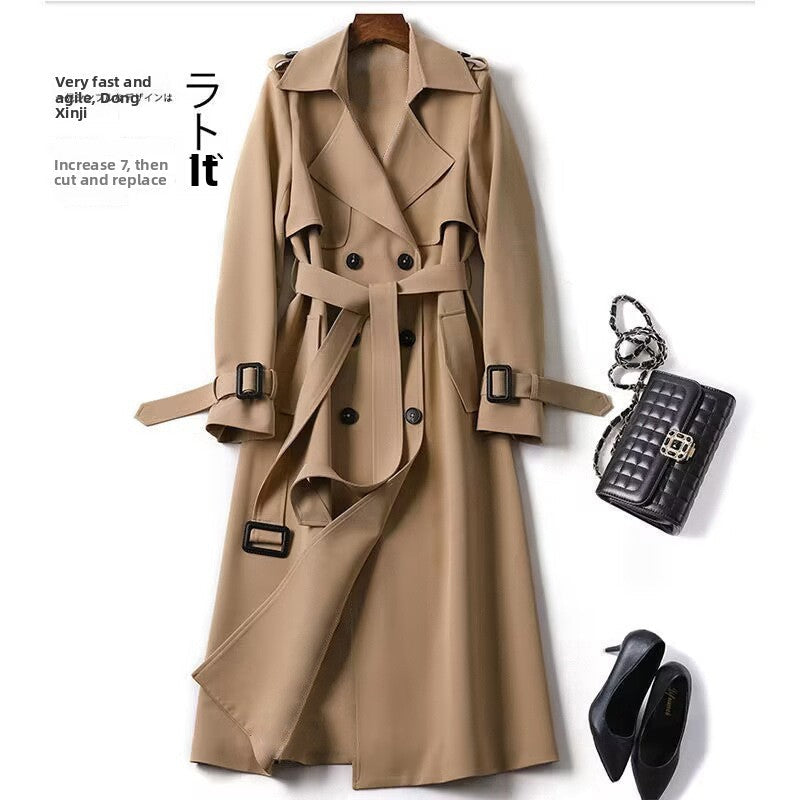 Women's Double-Breasted Lapel Long Sleeve Trench Coat