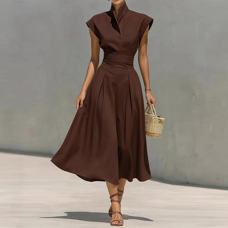Elegant Stand Collar Flutter Sleeve Dress